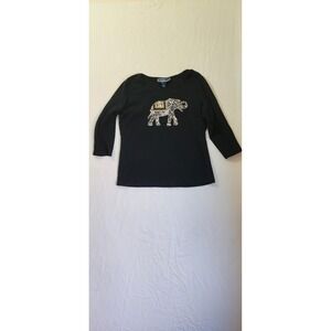 Karen Scott Embellished Elephant 3/4 Sleeve 100% Cotton Woman's Shirt Size Large
